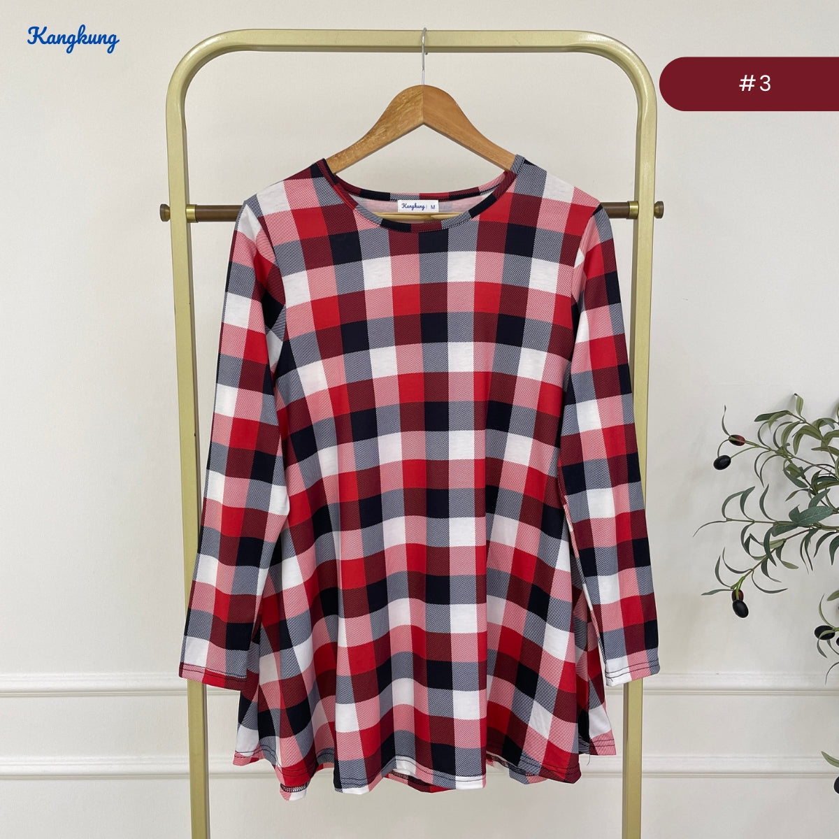 KANGKUNG AISAH DAILY RELAXED CHECKERED BLOUSE - KK123 (GN295)