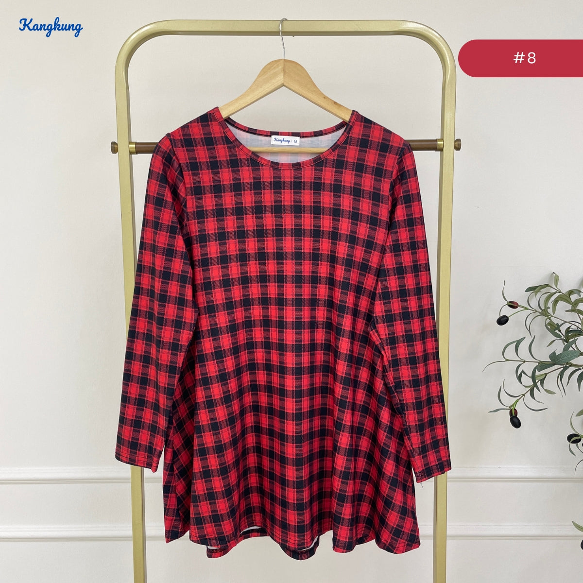 KANGKUNG AISAH DAILY RELAXED CHECKERED BLOUSE - KK123 (GN295)