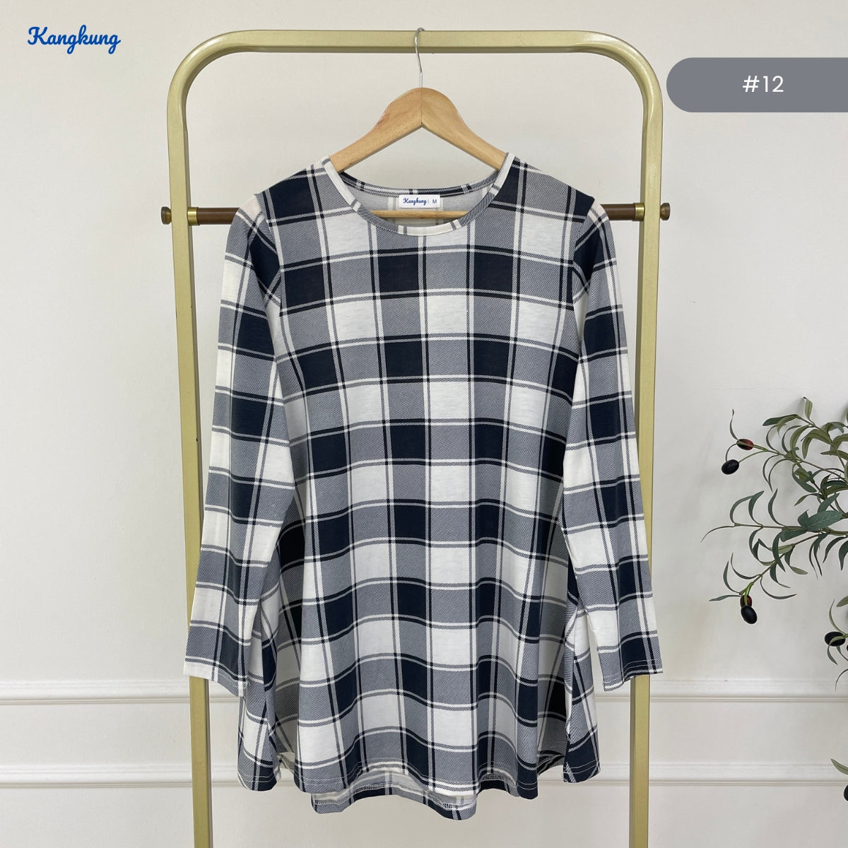 KANGKUNG AISAH DAILY RELAXED CHECKERED BLOUSE - KK123 (GN295)