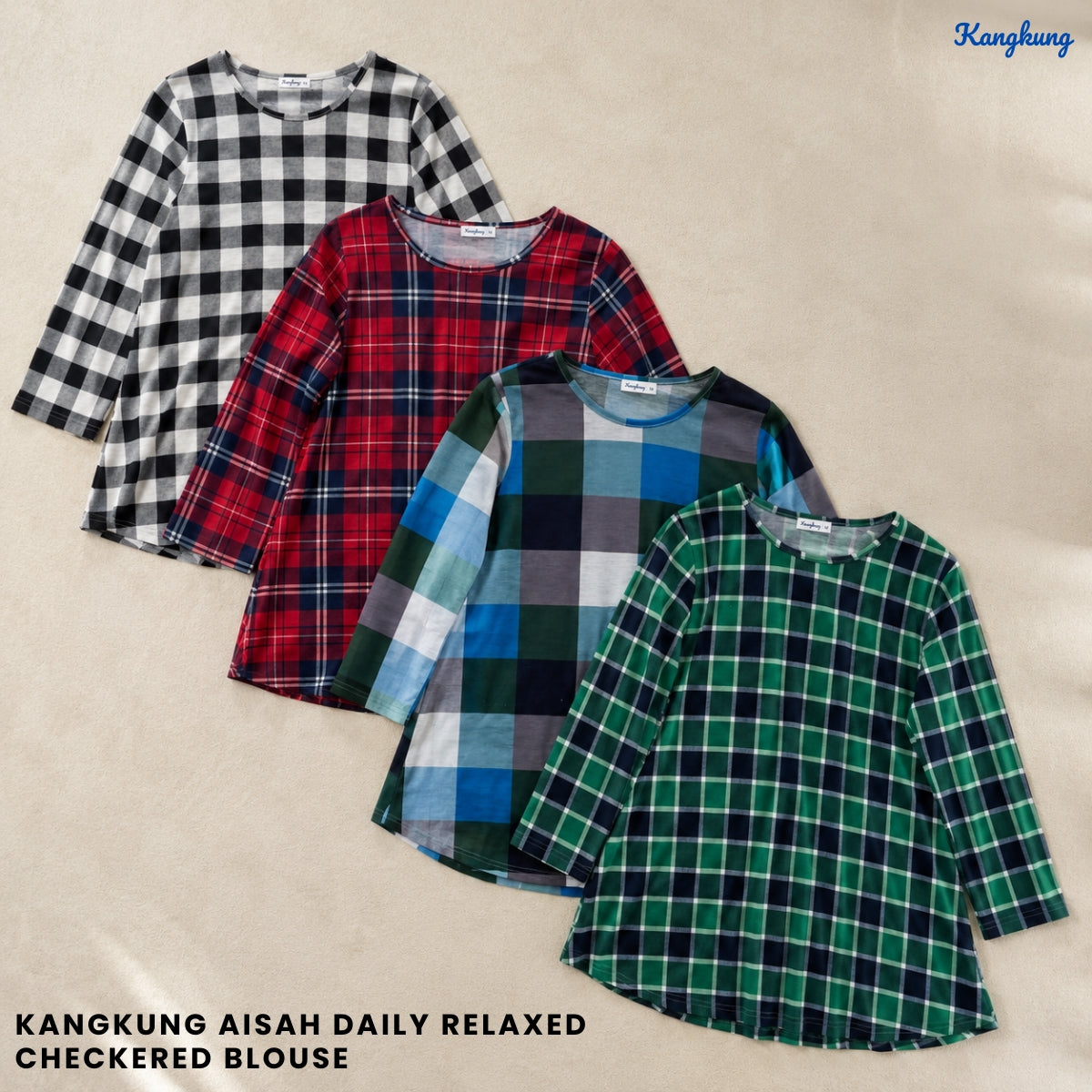 KANGKUNG AISAH DAILY RELAXED CHECKERED BLOUSE - KK123 (GN295)