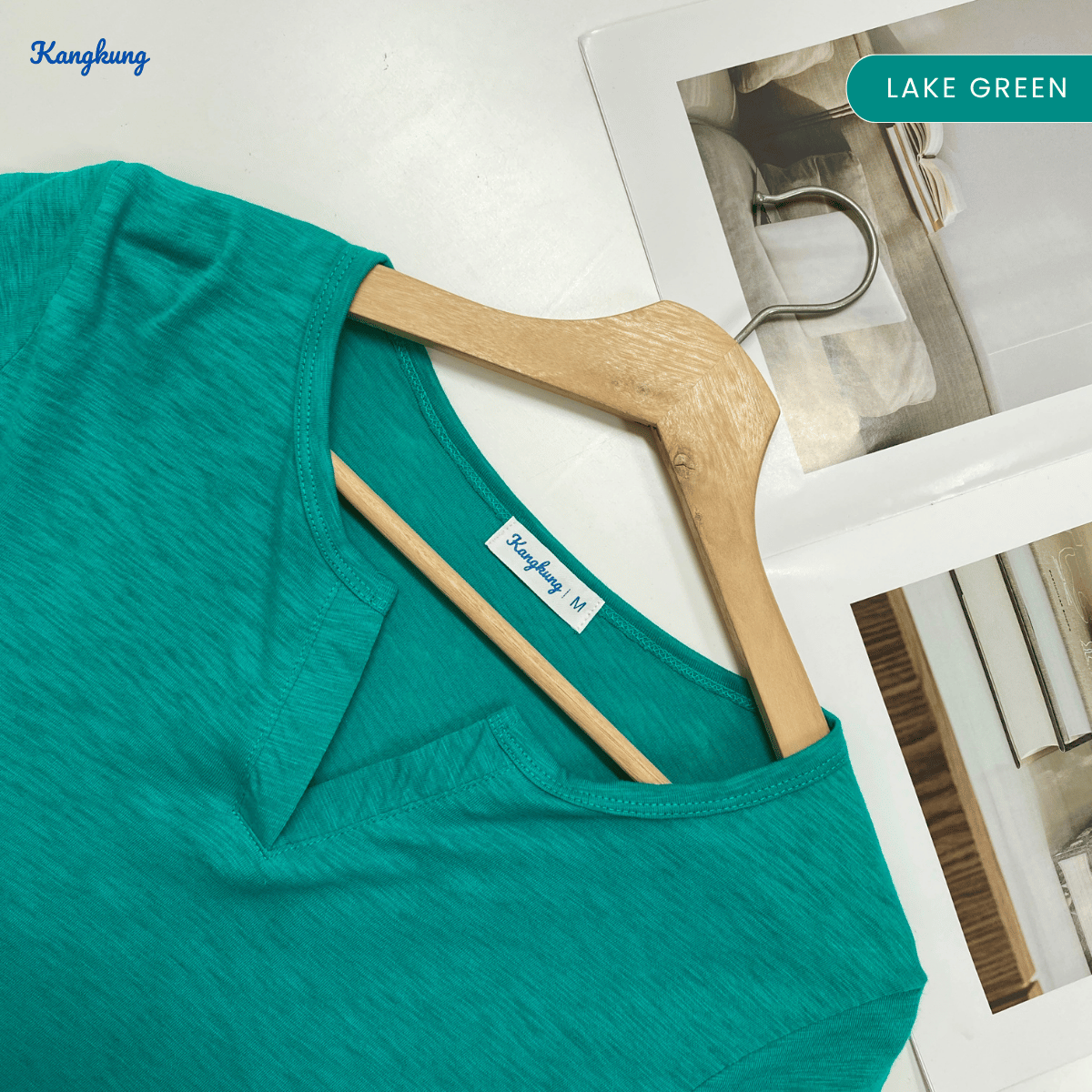 KANGKUNG IKINA KEMEJA KASUAL LEHER V-BULAT - KK120 BAJU WANITA