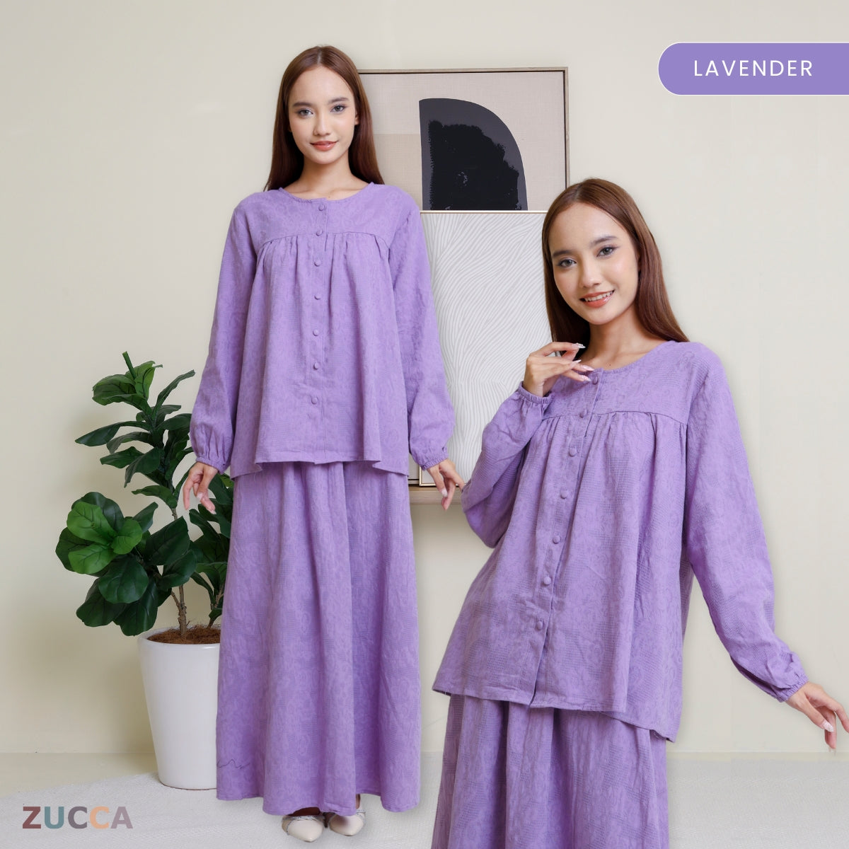 ZUCCA LENA SET BAJU BERBUTANG BERCORAK - DMSET004