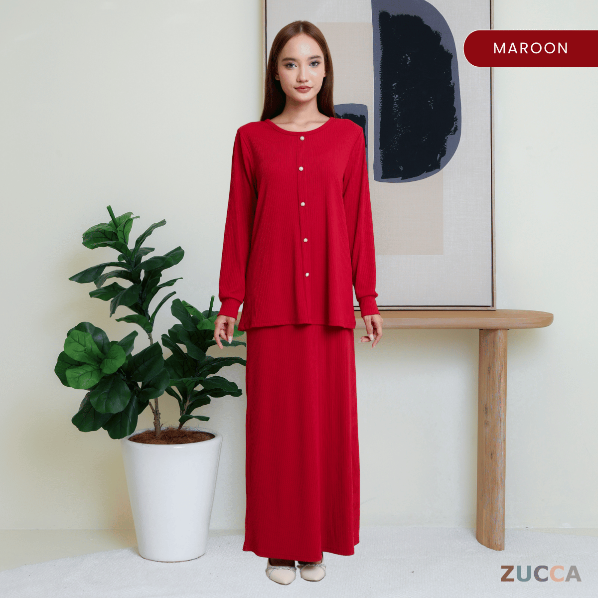 ZUCCA ANNIE WOMEN SET RIB KNIT BLOUSE AND SKIRT  - MA004