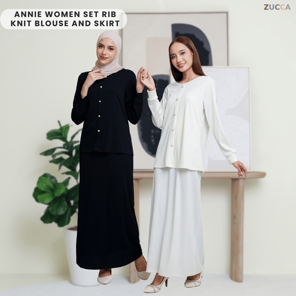 ZUCCA ANNIE WOMEN SET RIB KNIT BLOUSE AND SKIRT  - MA004