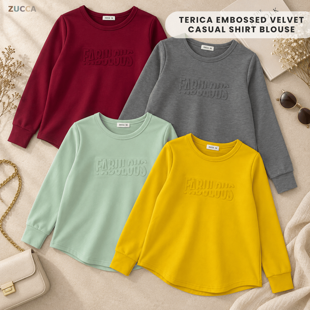 TERICA EMBOSSED VELVET CASUAL SHIRT BLOUSE - MA009