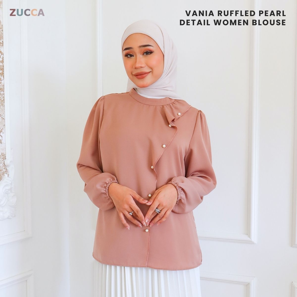 ZUCCA VANIA RUFFLED PEARL DETAIL WOMEN BLOUSE - MA014