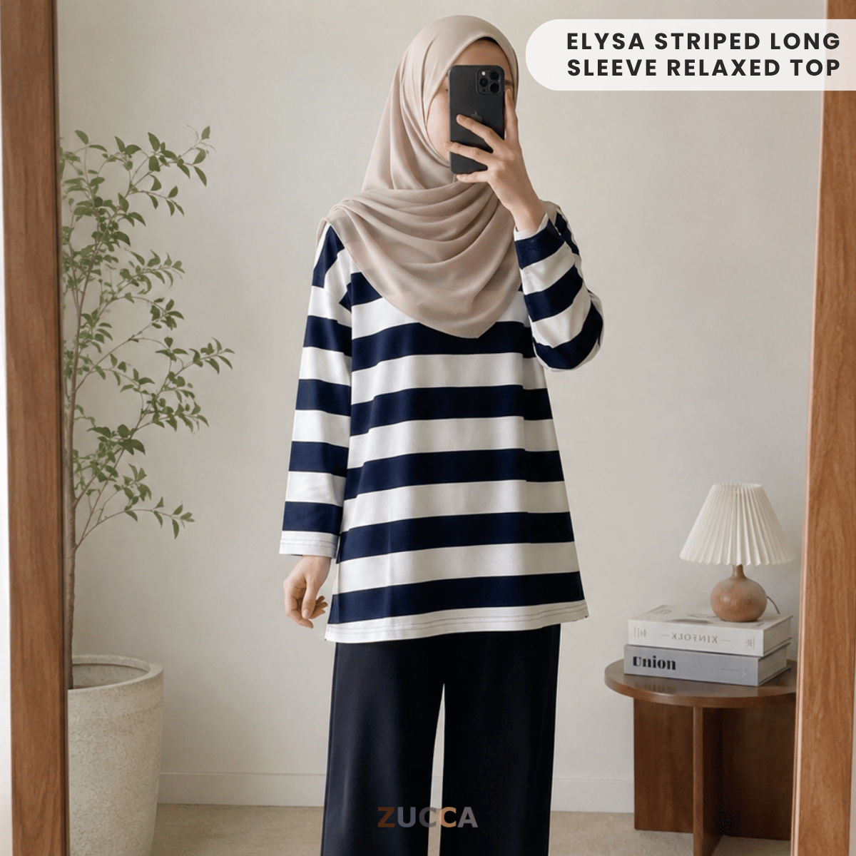 ZUCCA ELYSA STRIPED LONG SLEEVE RELAXED TOP-MA031