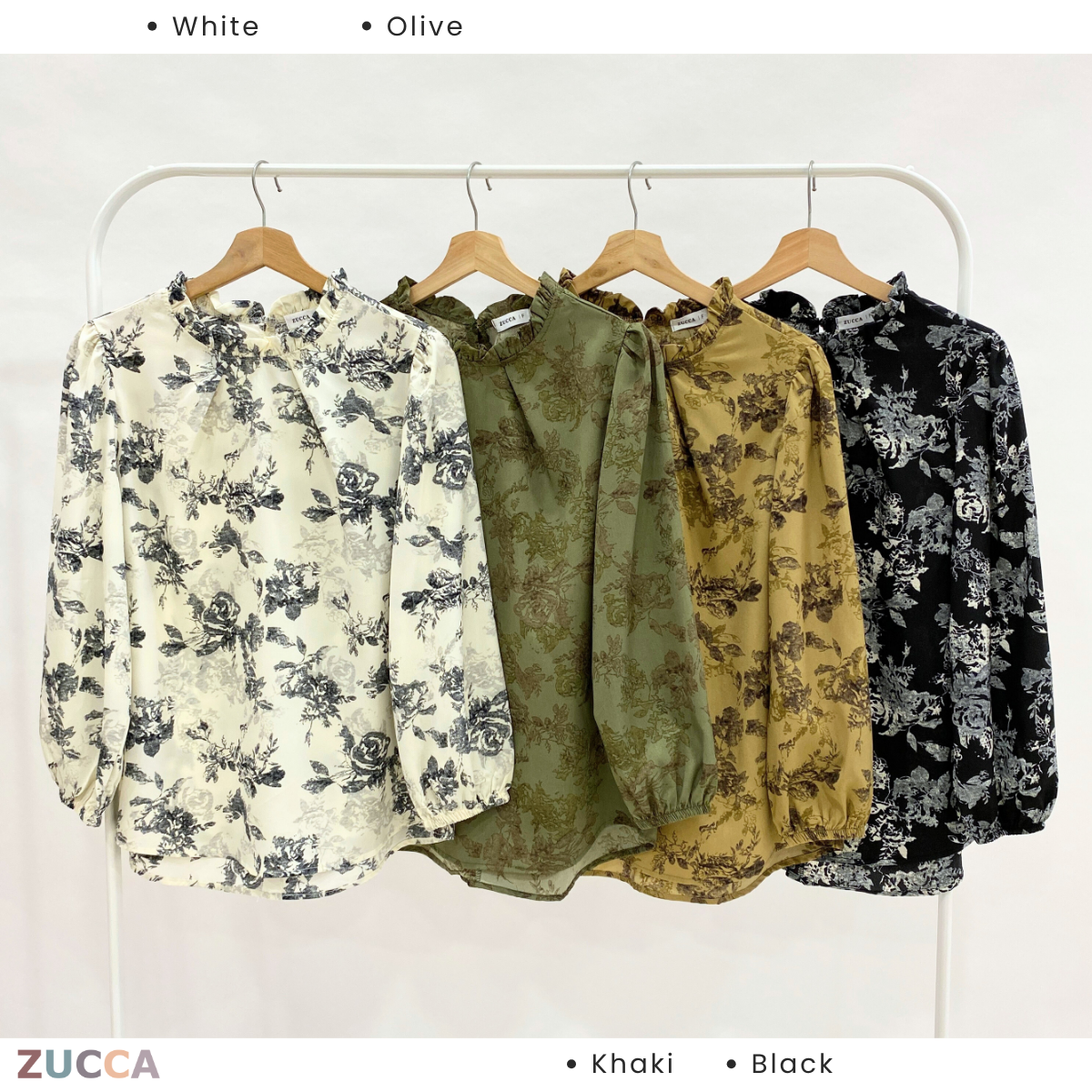 ZUCCA FAHIRA FLORAL RUFFLE NECK WOMEN BLOUSE - DM114 BAJU WANITA Cotton Button Long Sleeve Sleeve Muslimah