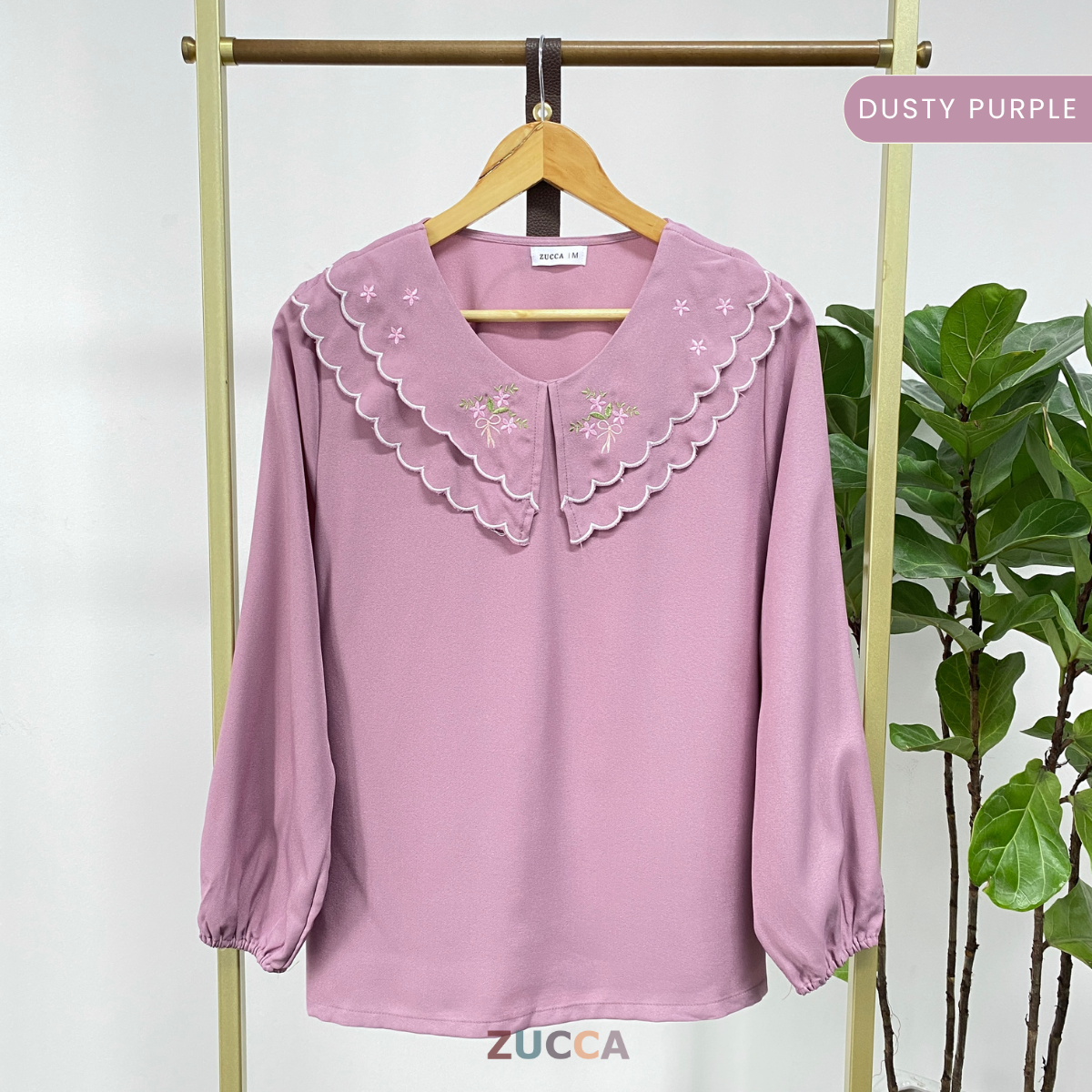 ZUCCA ILIS EMBROIDERED PETER PAN SCALOP COLLAR BLOUSE - MA040