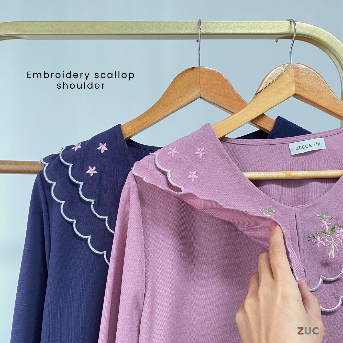 ZUCCA ILIS EMBROIDERED PETER PAN SCALOP COLLAR BLOUSE - MA040