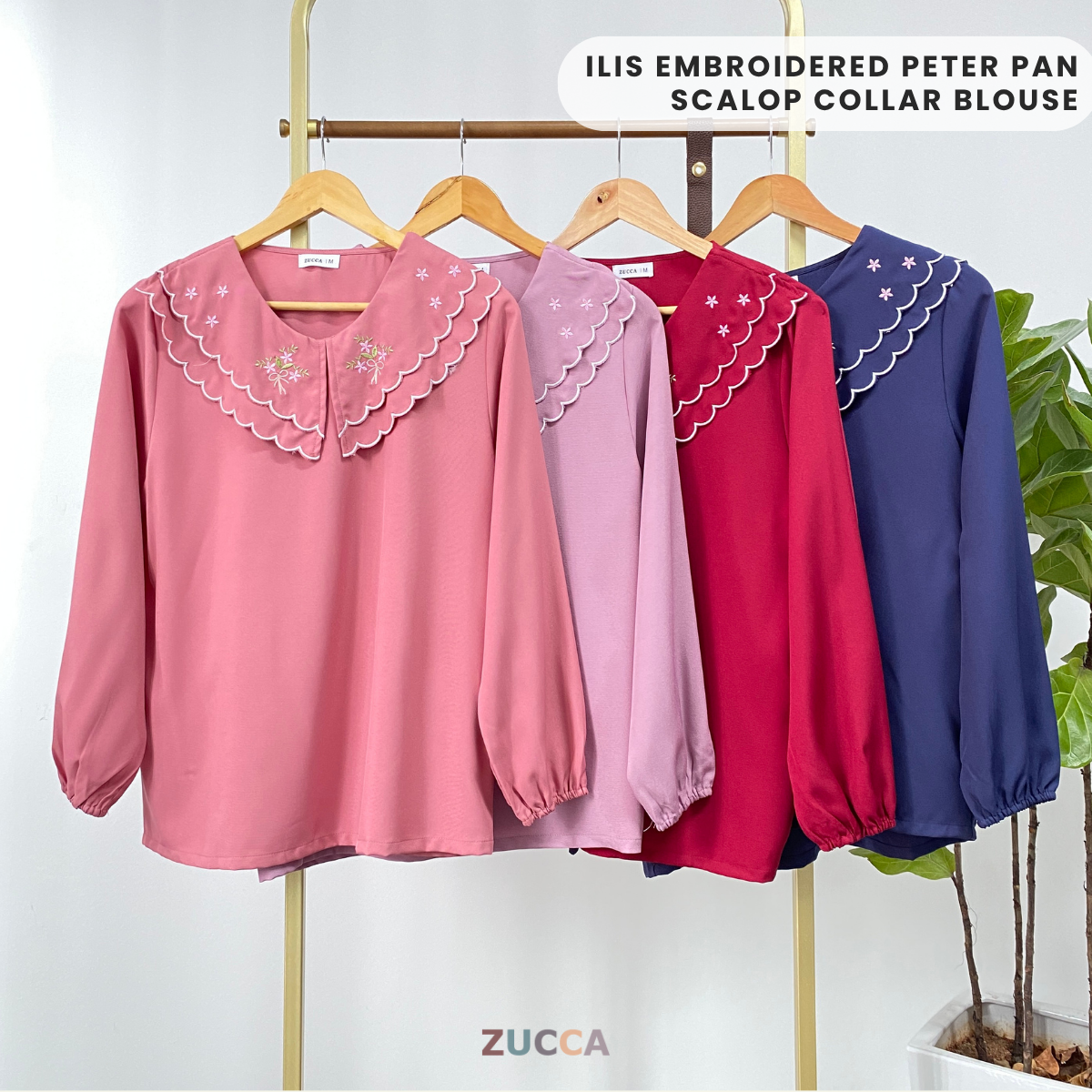 ZUCCA ILIS EMBROIDERED PETER PAN SCALOP COLLAR BLOUSE - MA040