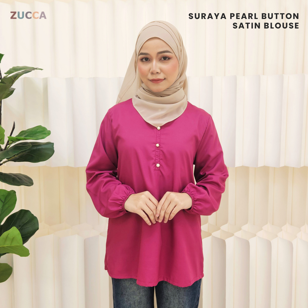 ZUCCA SURAYA PEARL BUTTON SATIN BLOUSE - MA051