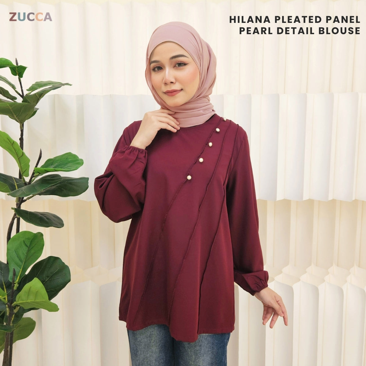 ZUCCA HILANA PLEATED PANEL PEARL DETAIL BLOUSE - MA055