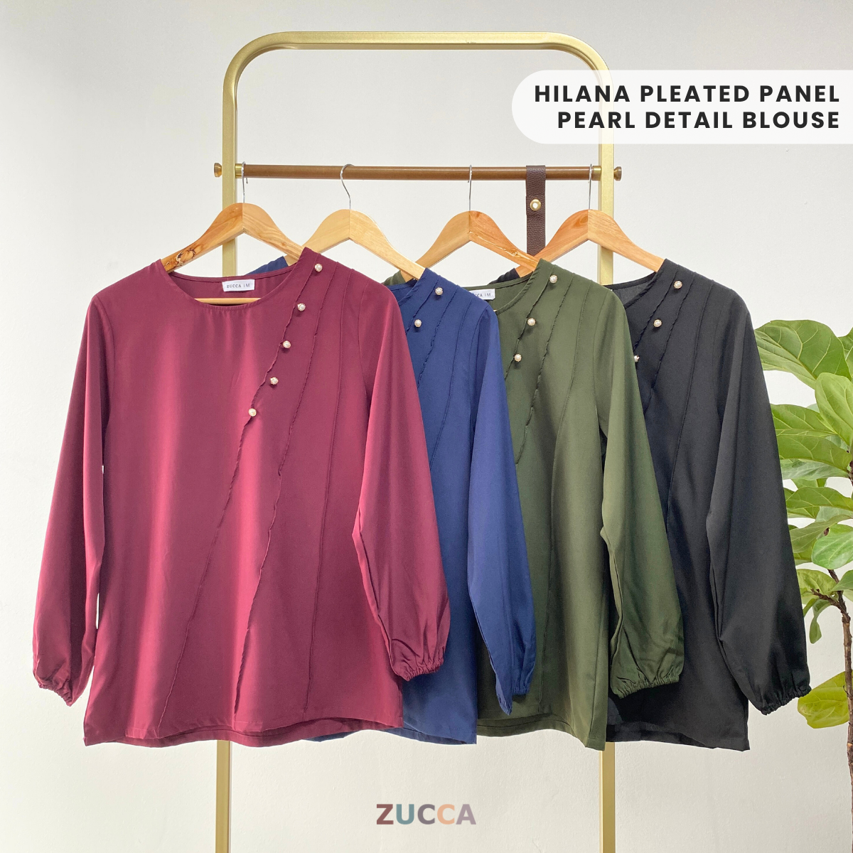 ZUCCA HILANA PLEATED PANEL PEARL DETAIL BLOUSE - MA055