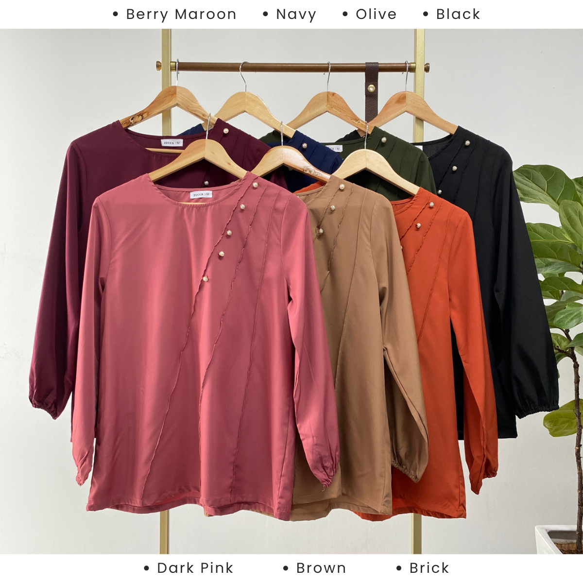 ZUCCA HILANA PLEATED PANEL PEARL DETAIL BLOUSE - MA055