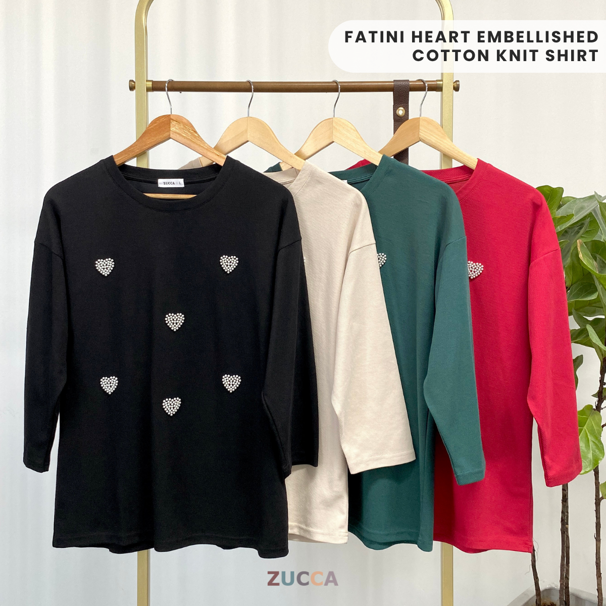 ZUCCA FATINI HEART EMBELLISHED COTTON KNIT SHIRT - MA057