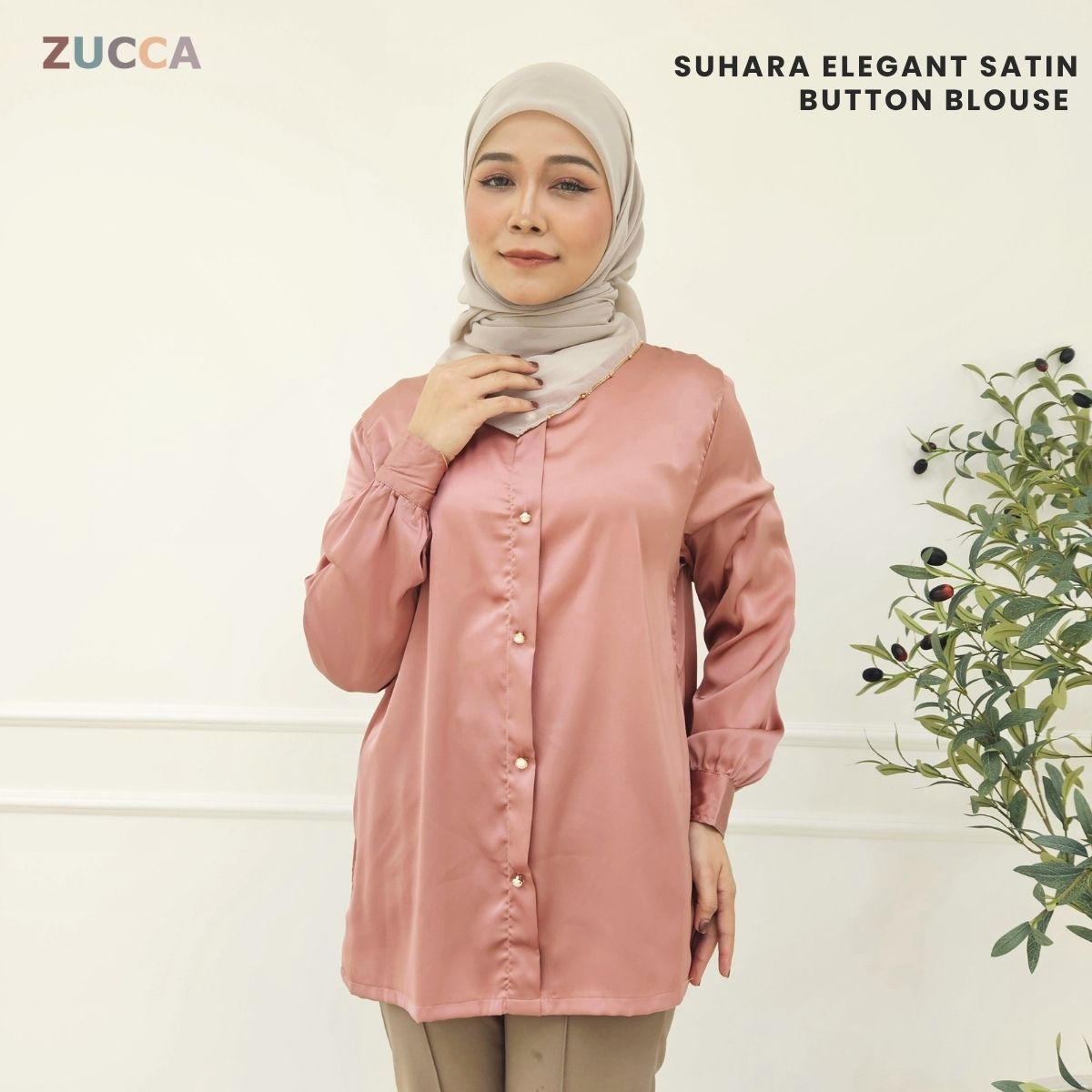 ZUCCA SUHARA ELEGANT SATIN BUTTON BLOUSE - MA063