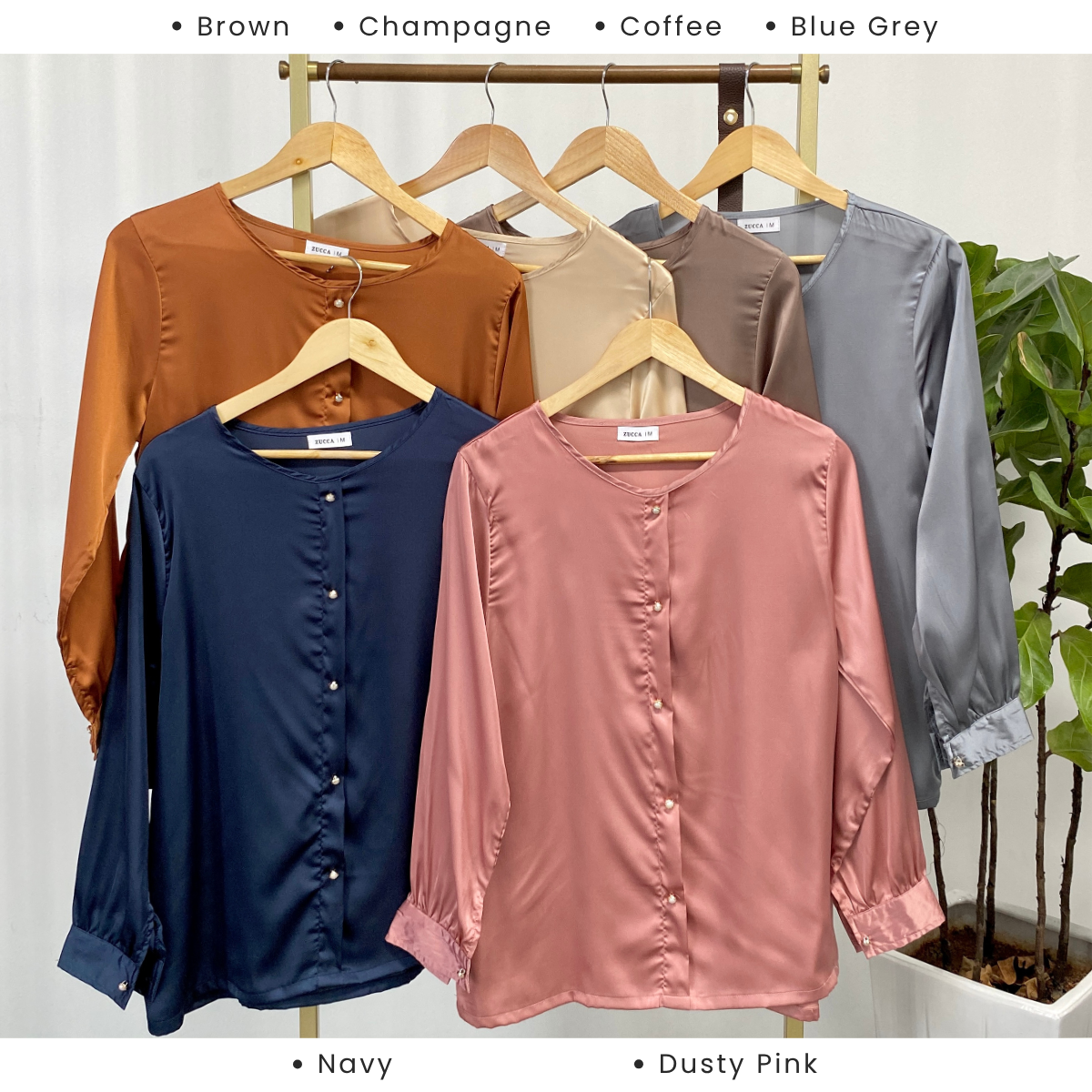 ZUCCA SUHARA ELEGANT SATIN BUTTON BLOUSE - MA063