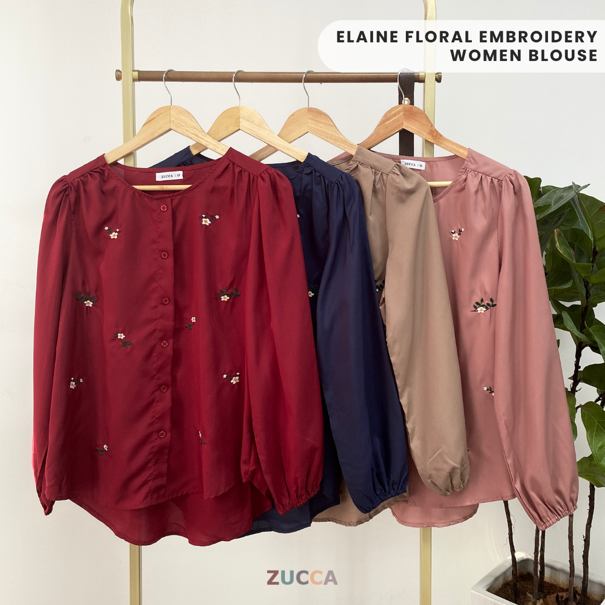 ZUCCA ELAINE FLORAL EMBROIDERY WOMEN BLOUSE - MA066 PLEATED SHOULDER