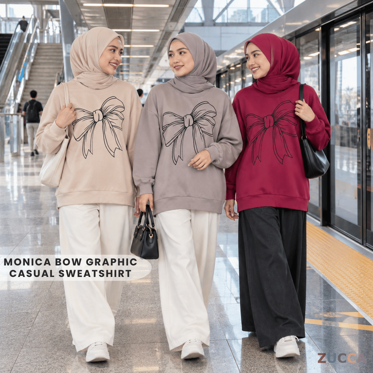 ZUCCA MONICA BOW GRAPHIC CASUAL SWEATSHIRT-MA070