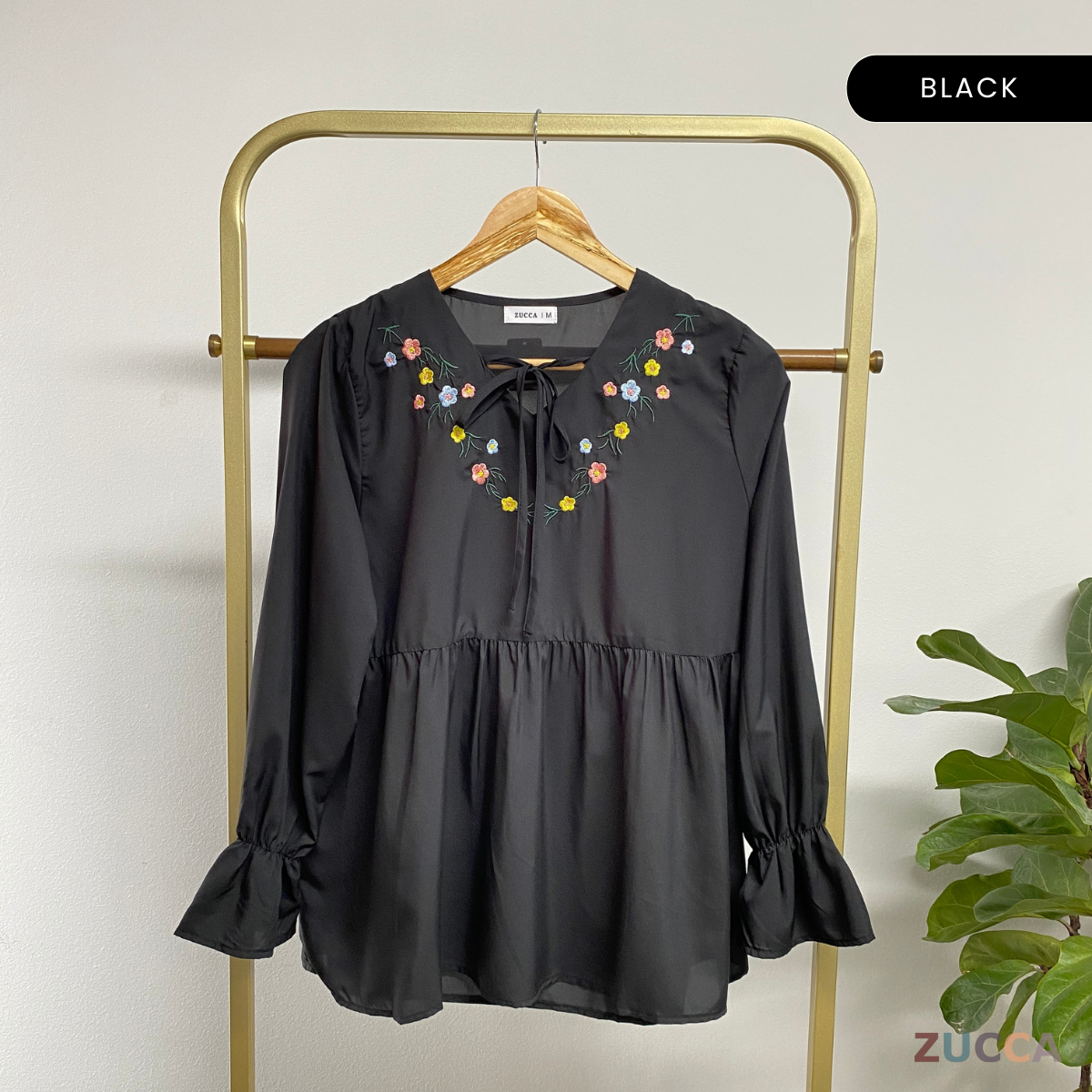 ZUCCA RAI CASUAL TIE V-NECK BLOUSE - MA077