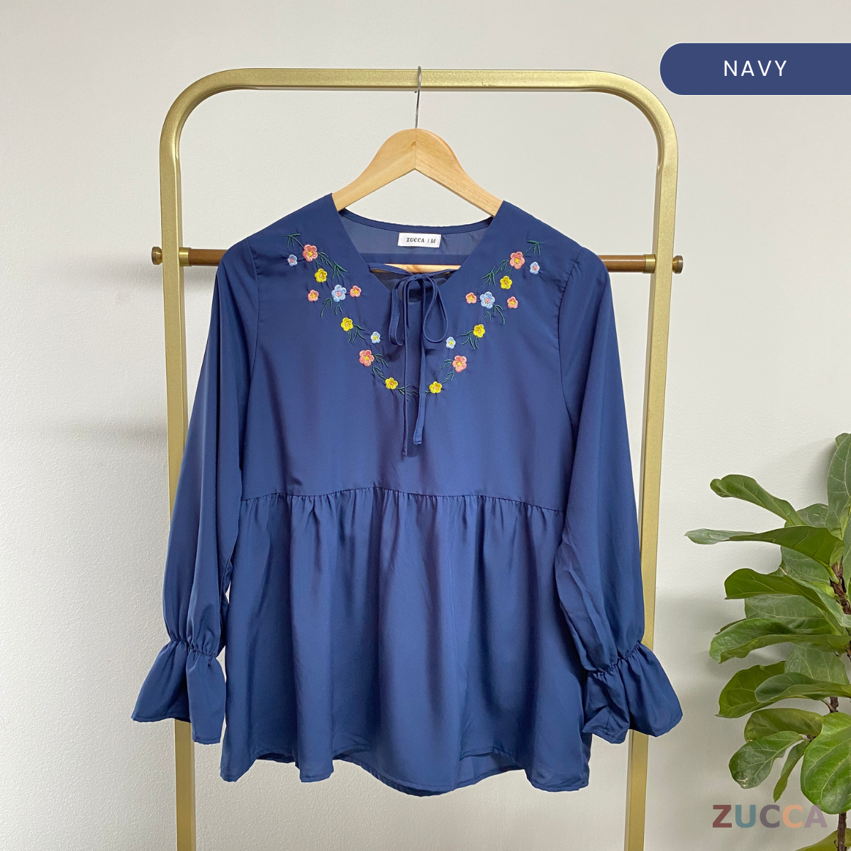 ZUCCA RAI CASUAL TIE V-NECK BLOUSE - MA077