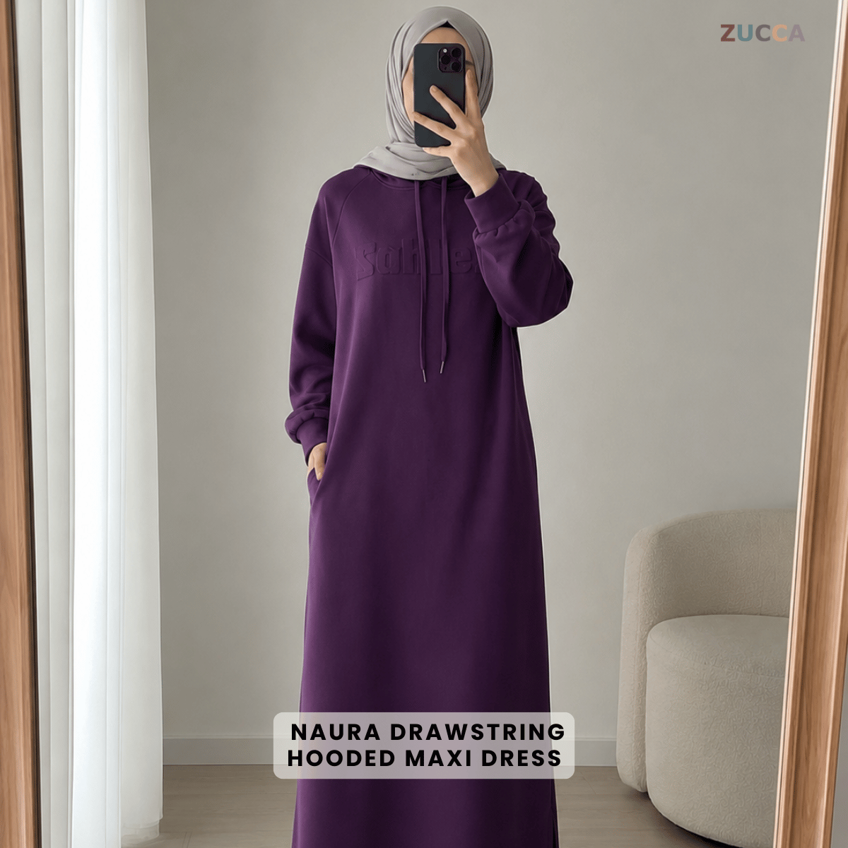 ZUCCA NAURA DRAWSTRING HOODED MAXI DRESS - MA086
