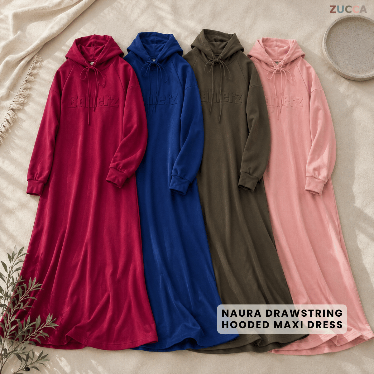 ZUCCA NAURA DRAWSTRING HOODED MAXI DRESS - MA086