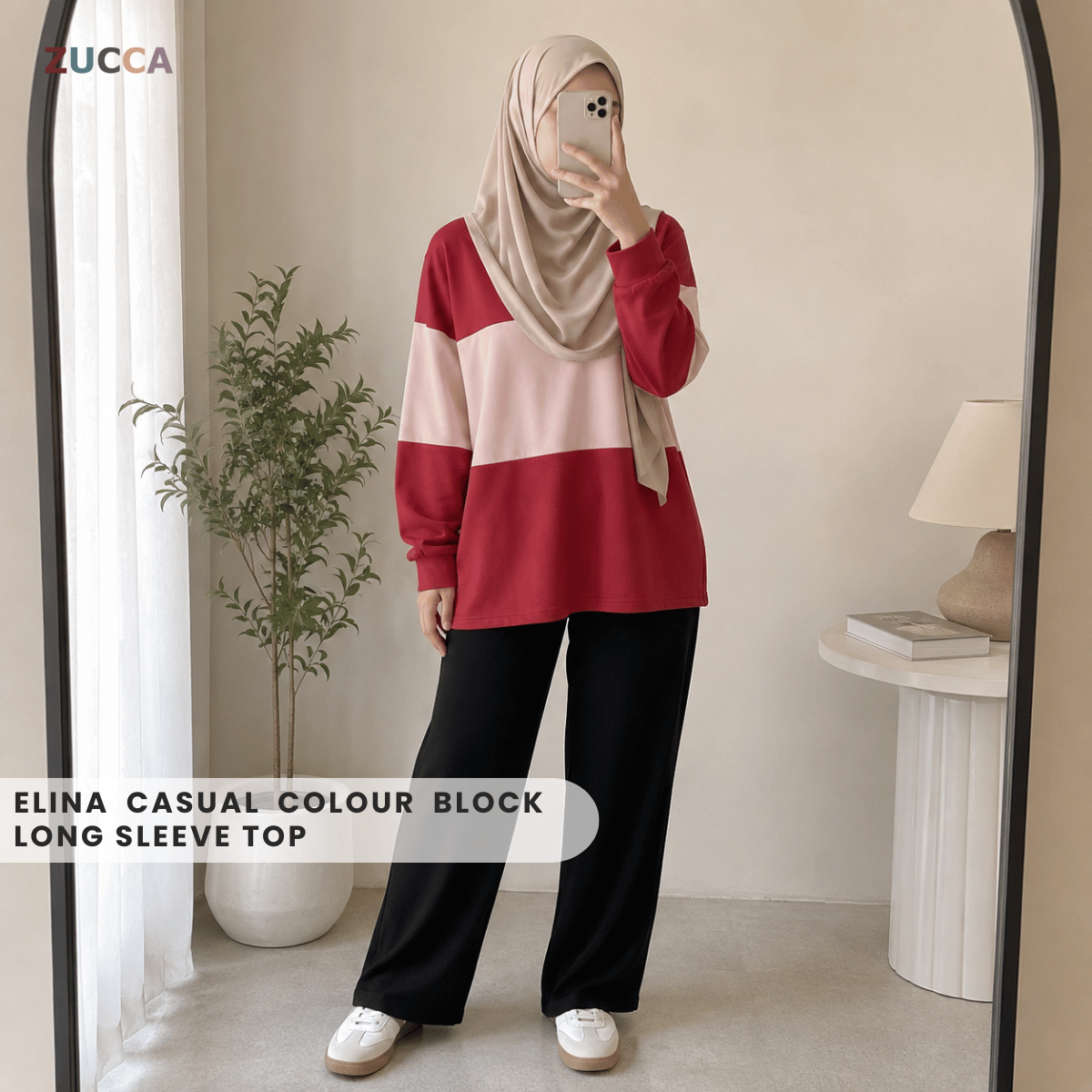 ZUCCA ELINA CASUAL COLOUR BLOCK LONG SLEEVE TOP - MA087