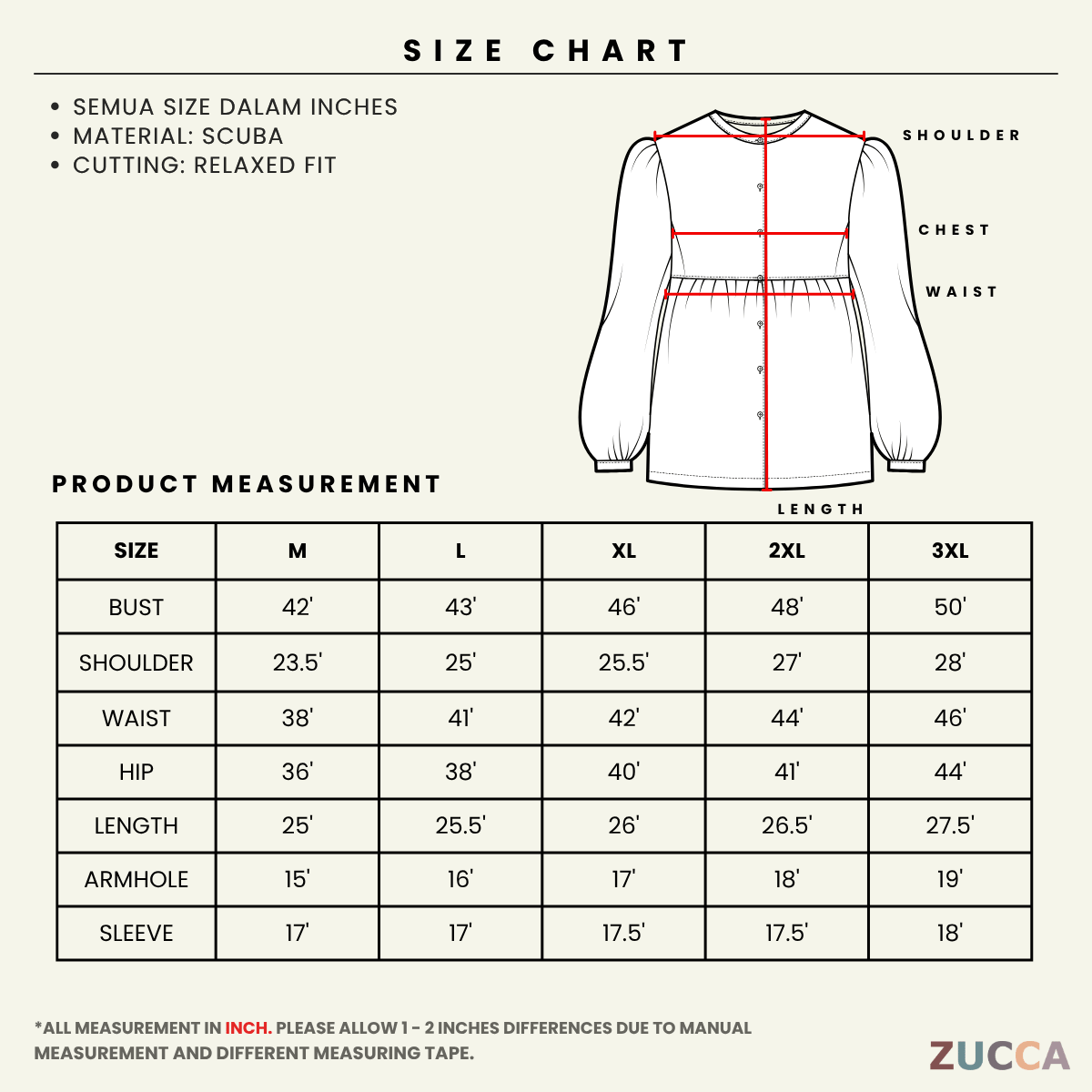 ZUCCA DELISHA LONG SLEEVE KASUAL T-SHIRT PEREMPUAN - MA088