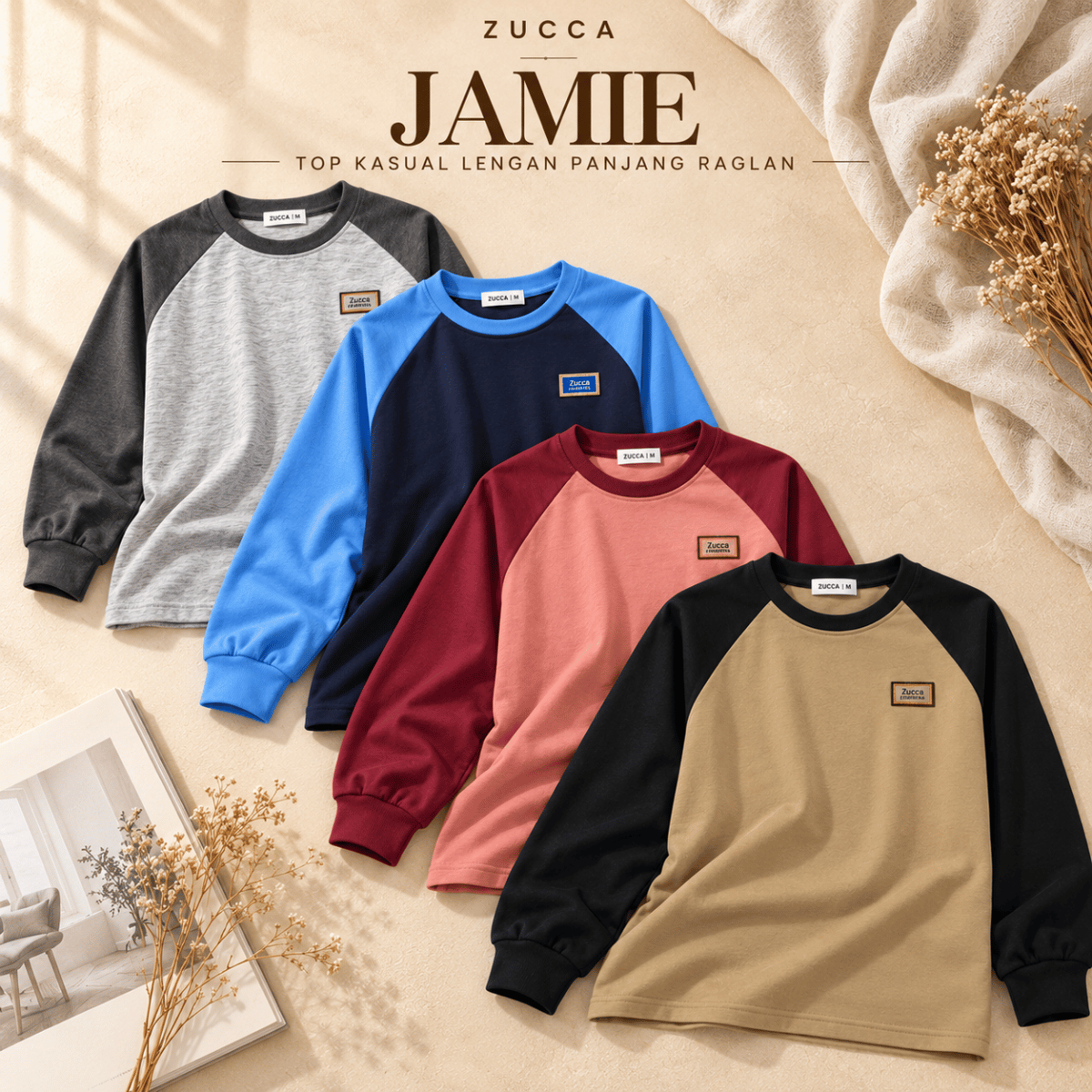ZUCCA JAMIE TOP KASUAL LENGAN PANJANG RAGLAN-MA096