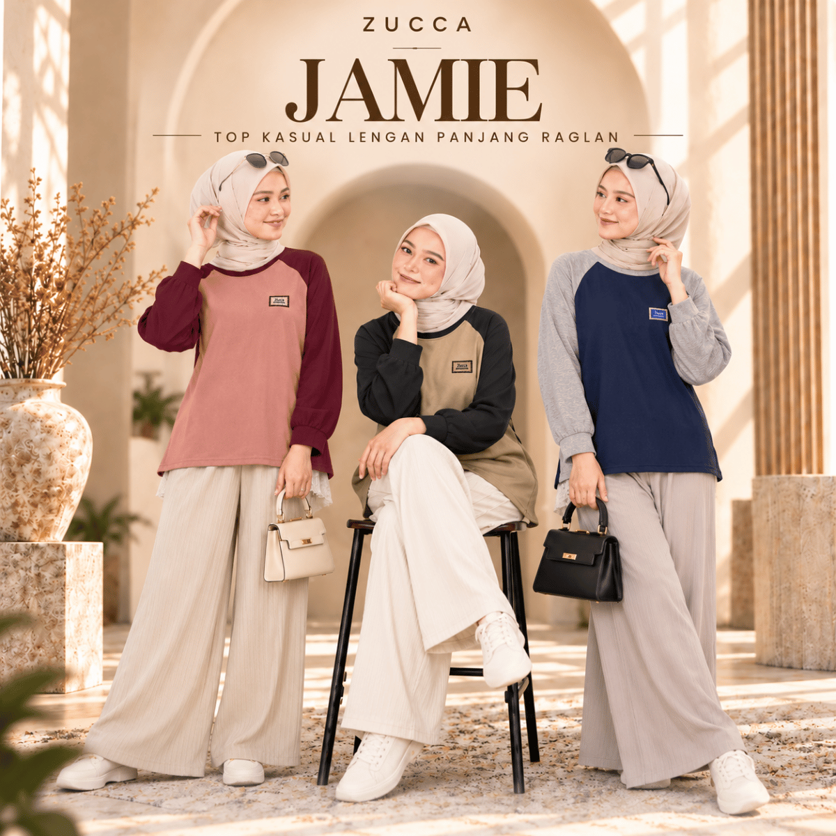 ZUCCA JAMIE TOP KASUAL LENGAN PANJANG RAGLAN-MA096