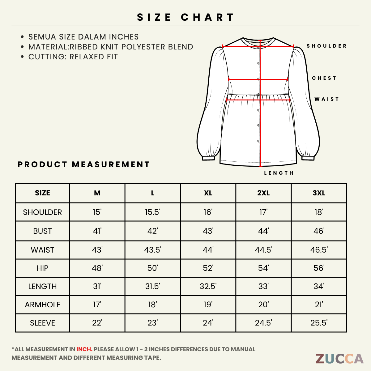 ZUCCA QAISARA KASUAL TUNIC BLOUSE -MA097