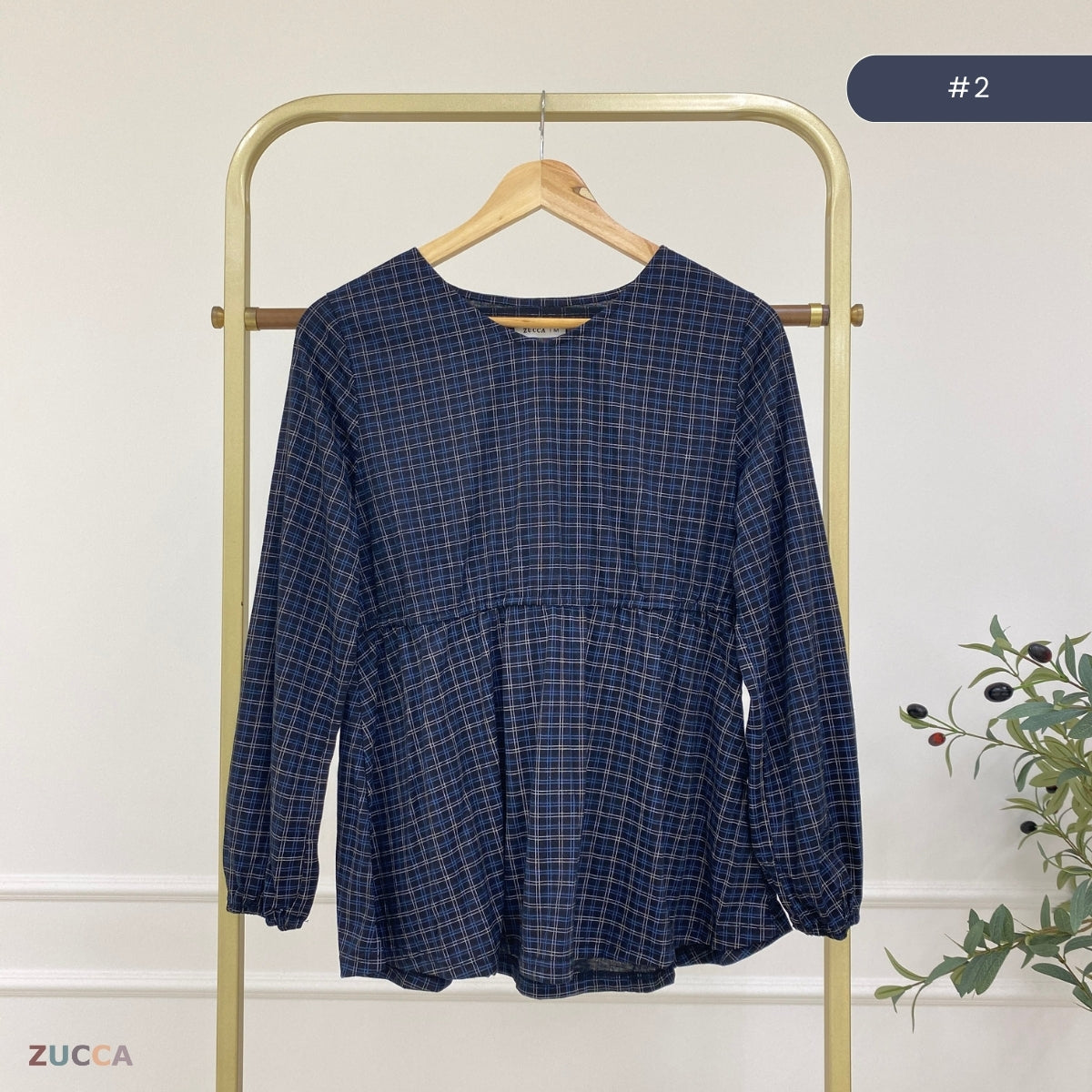 ZUCCA QISTINA CHECKERED WANITA BLOUSE- MA113