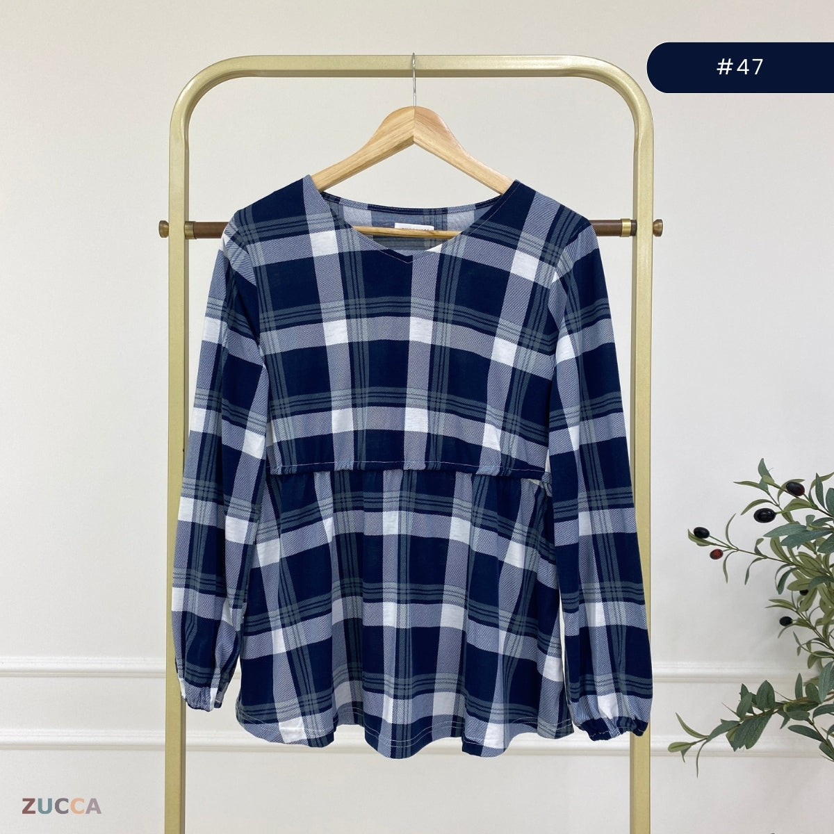 ZUCCA QISTINA CHECKERED WANITA BLOUSE- MA113