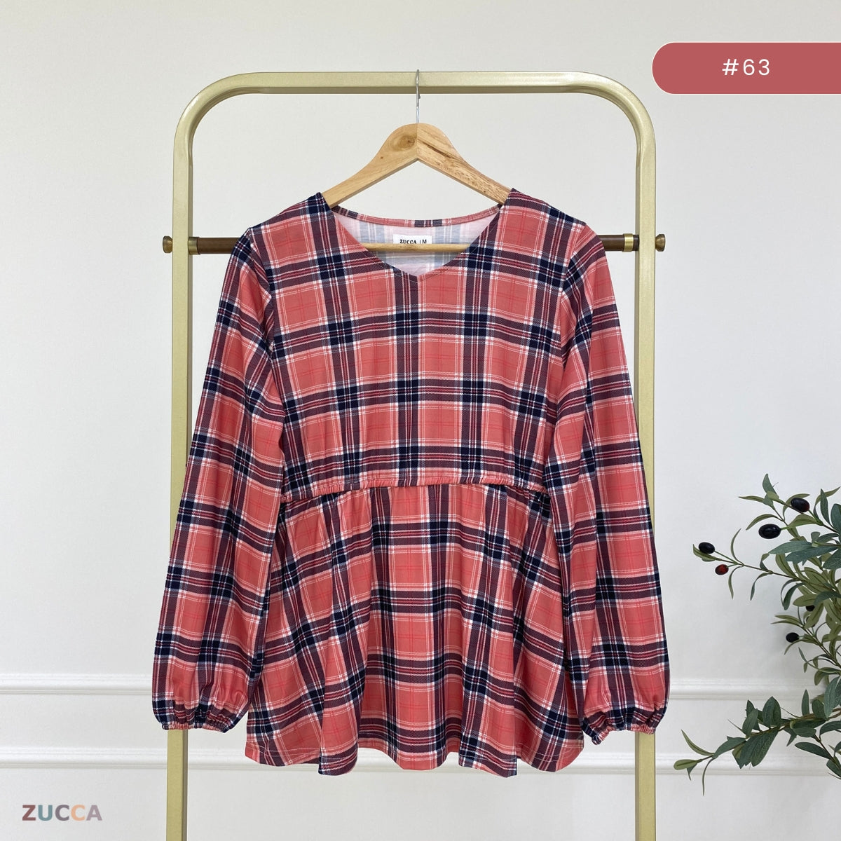ZUCCA QISTINA CHECKERED WANITA BLOUSE- MA113