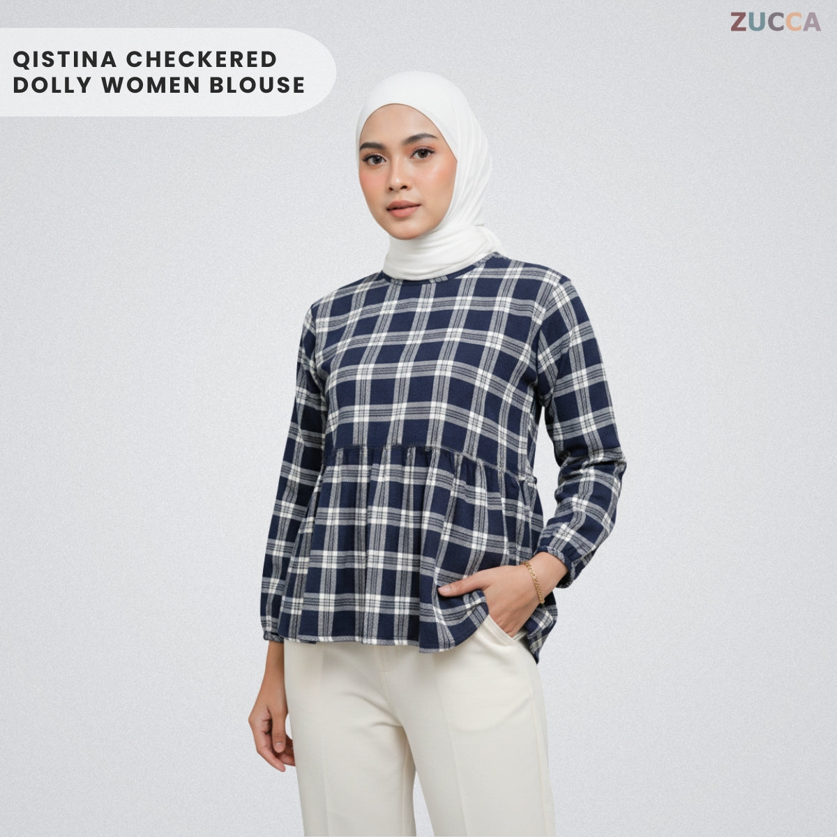 ZUCCA QISTINA CHECKERED WANITA BLOUSE- MA113