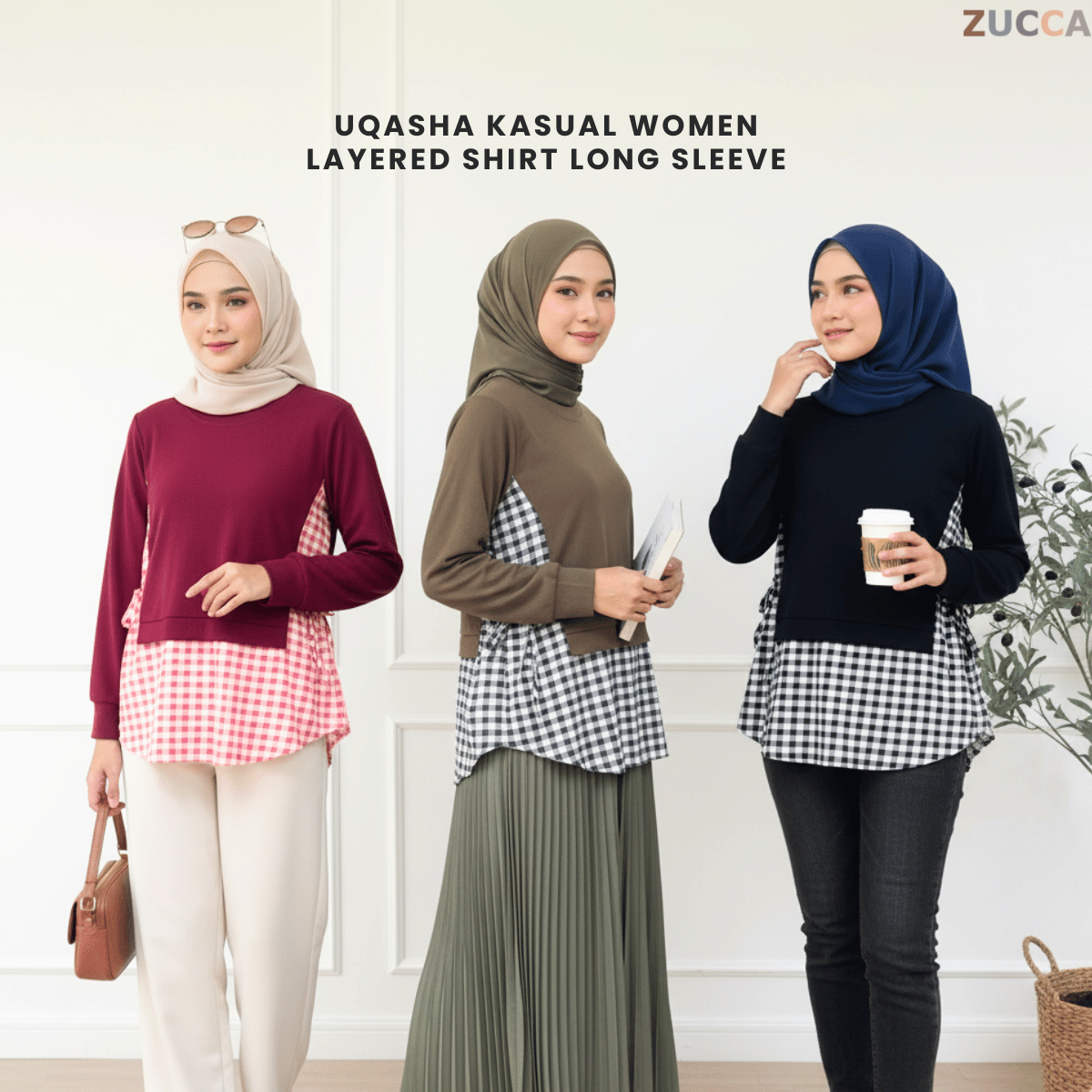 ZUCCA UQASHA GINGHAM TUNIC BLOUSE LONG SLEEVE - MA128