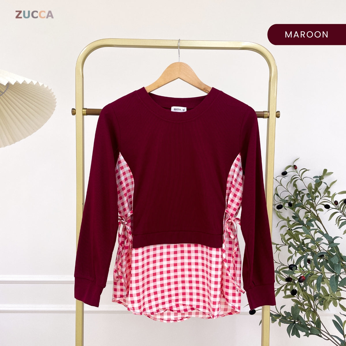 ZUCCA UQASHA GINGHAM TUNIC BLOUSE LONG SLEEVE - MA128