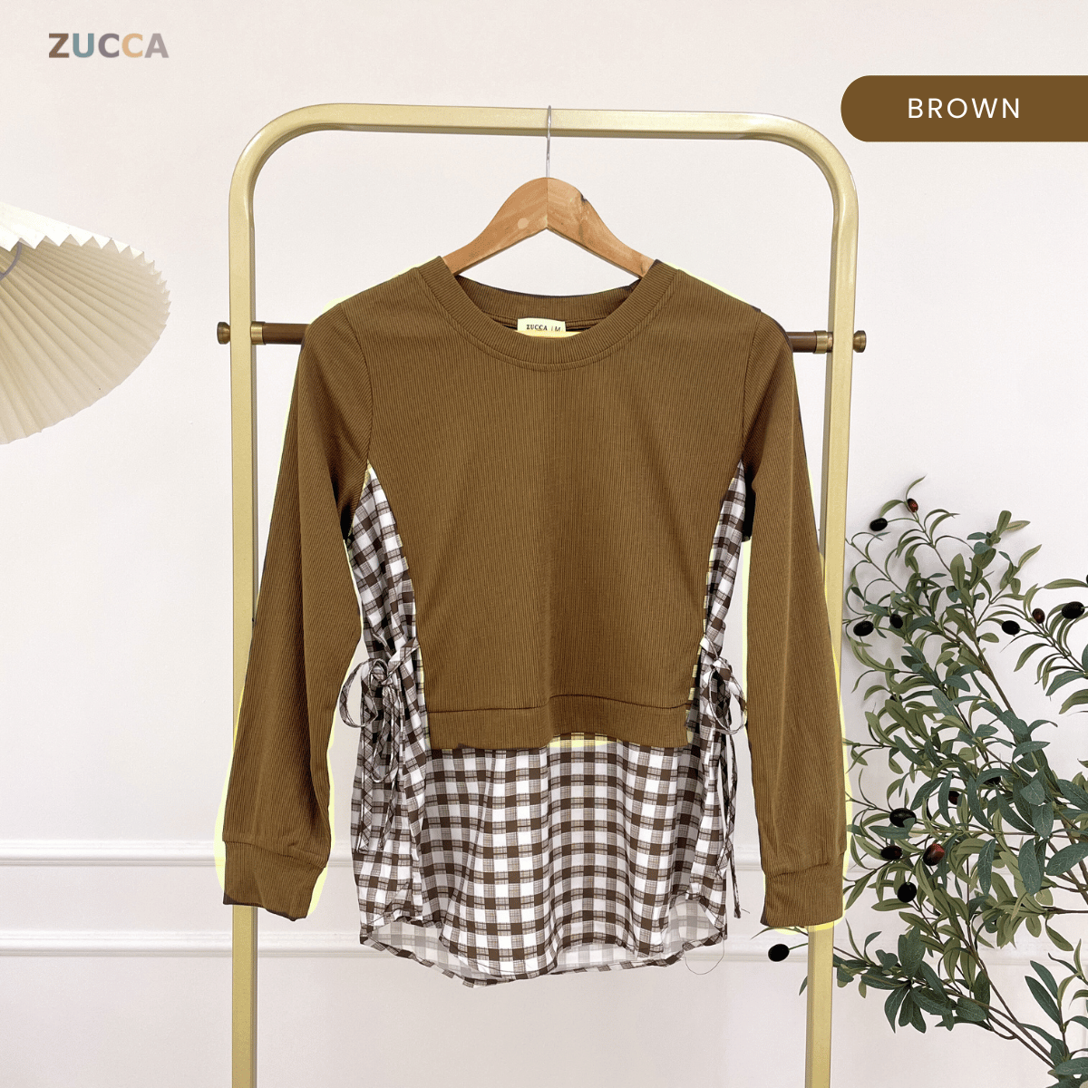 ZUCCA UQASHA GINGHAM TUNIC BLOUSE LONG SLEEVE - MA128