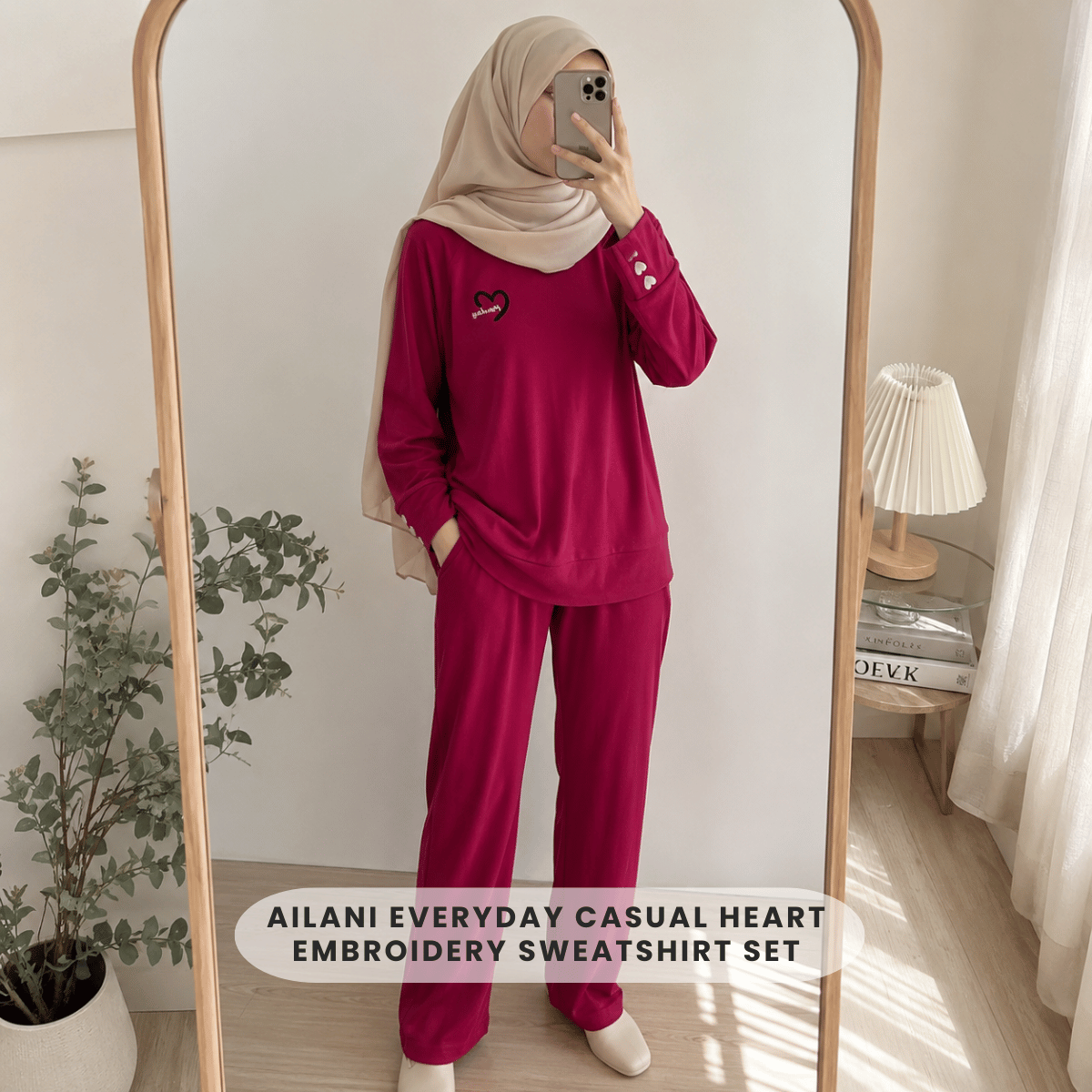 ZUCCA AILANI EVERYDAY CASUAL HEART EMBROIDERY SWEATSHIRT SET - MA132