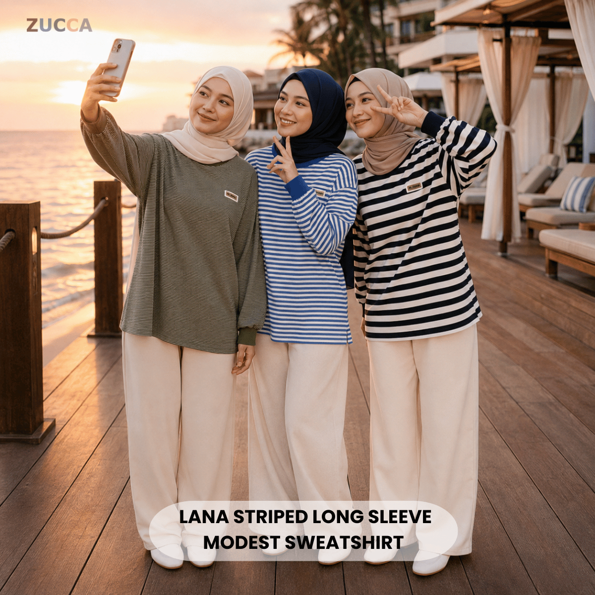 ZUCCA LANA STRIPED LONG SLEEVE MODEST SWEATSHIRT- MA142