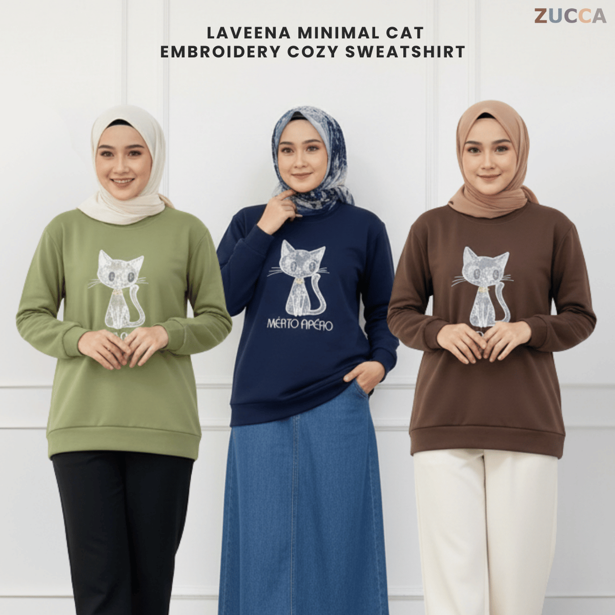 ZUCCA LAVEENA MINIMAL CAT EMBROIDERY COZY SWEATSHIRT - MA151