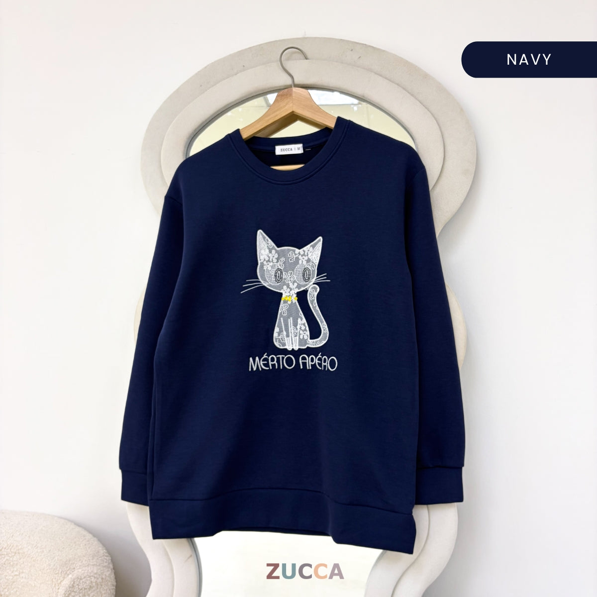 ZUCCA LAVEENA MINIMAL CAT EMBROIDERY COZY SWEATSHIRT - MA151