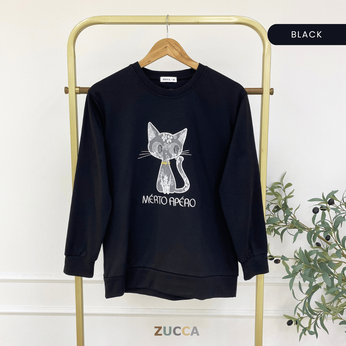 ZUCCA LAVEENA MINIMAL CAT EMBROIDERY COZY SWEATSHIRT - MA151