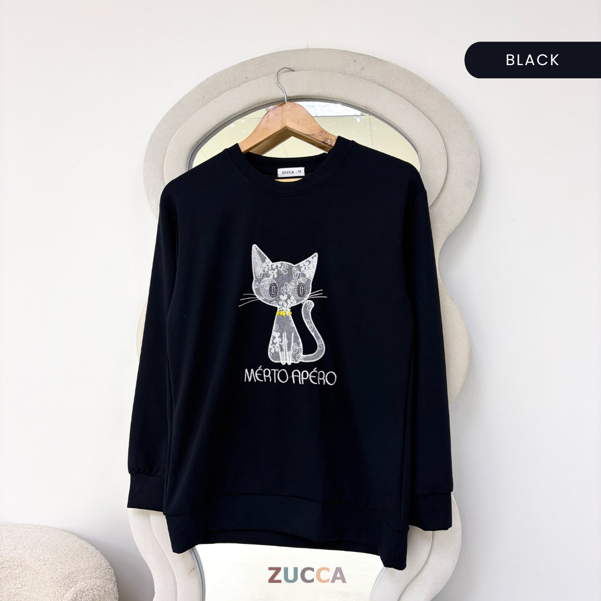 ZUCCA LAVEENA MINIMAL CAT EMBROIDERY COZY SWEATSHIRT - MA151
