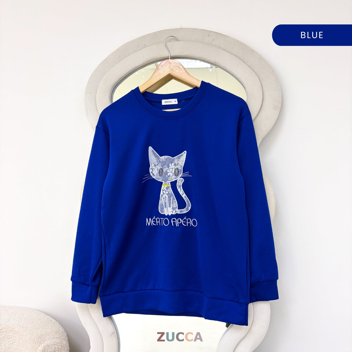 ZUCCA LAVEENA MINIMAL CAT EMBROIDERY COZY SWEATSHIRT - MA151