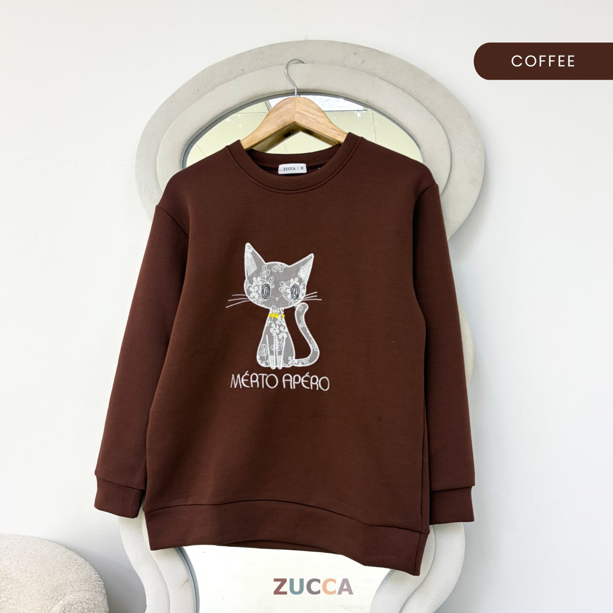 ZUCCA LAVEENA MINIMAL CAT EMBROIDERY COZY SWEATSHIRT - MA151