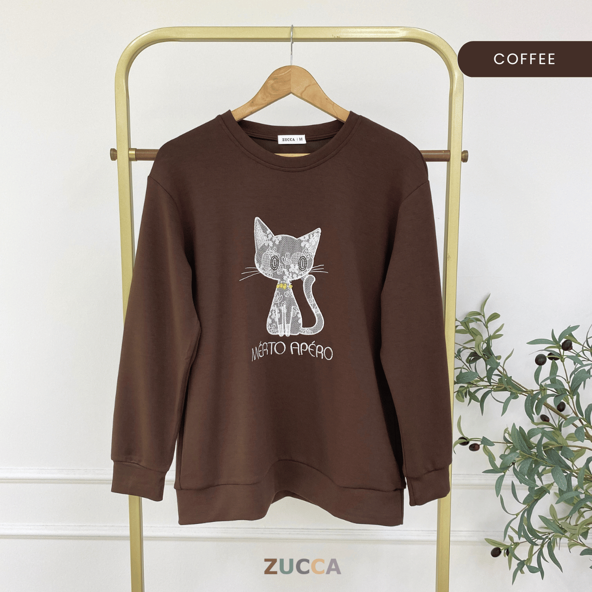 ZUCCA LAVEENA MINIMAL CAT EMBROIDERY COZY SWEATSHIRT - MA151