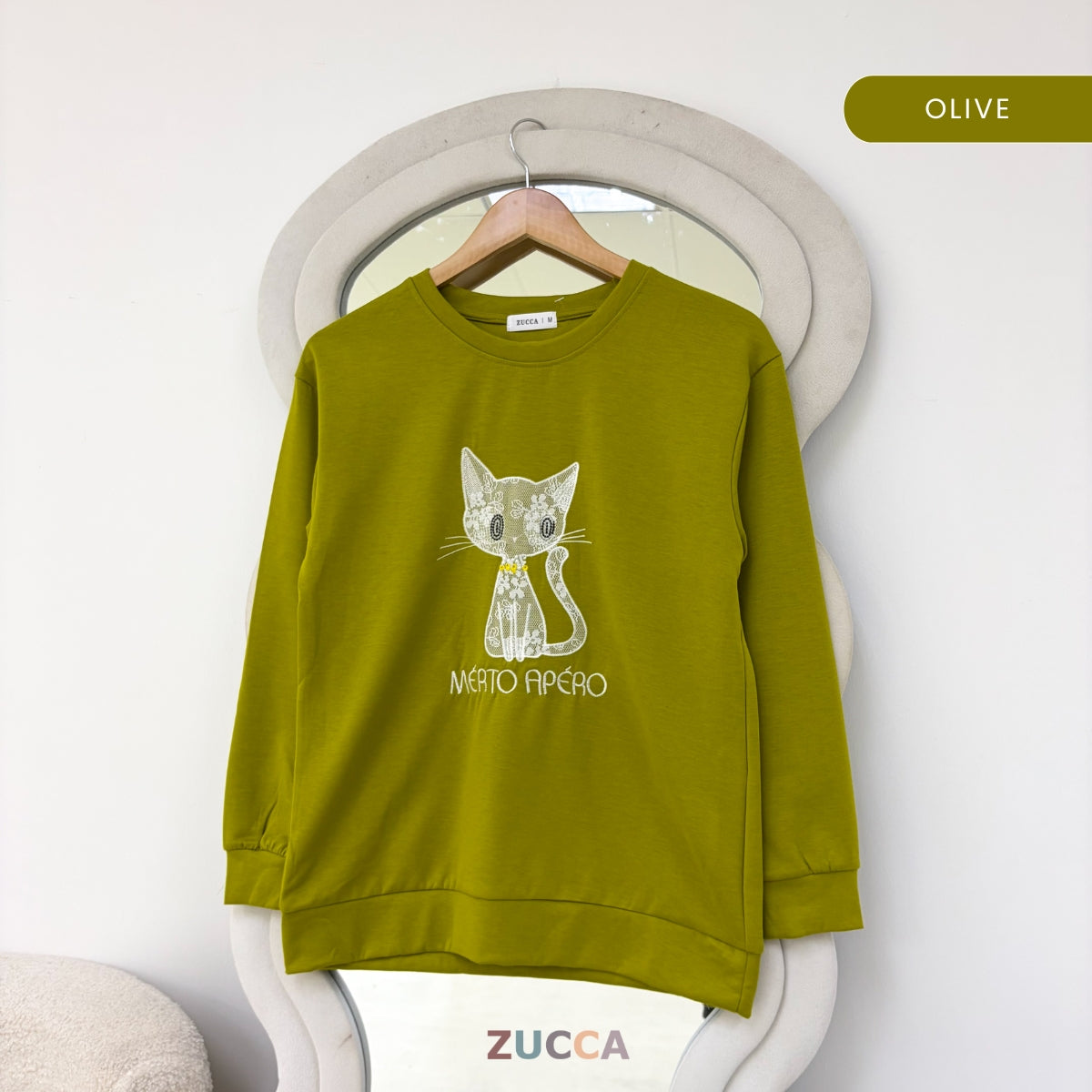 ZUCCA LAVEENA MINIMAL CAT EMBROIDERY COZY SWEATSHIRT - MA151